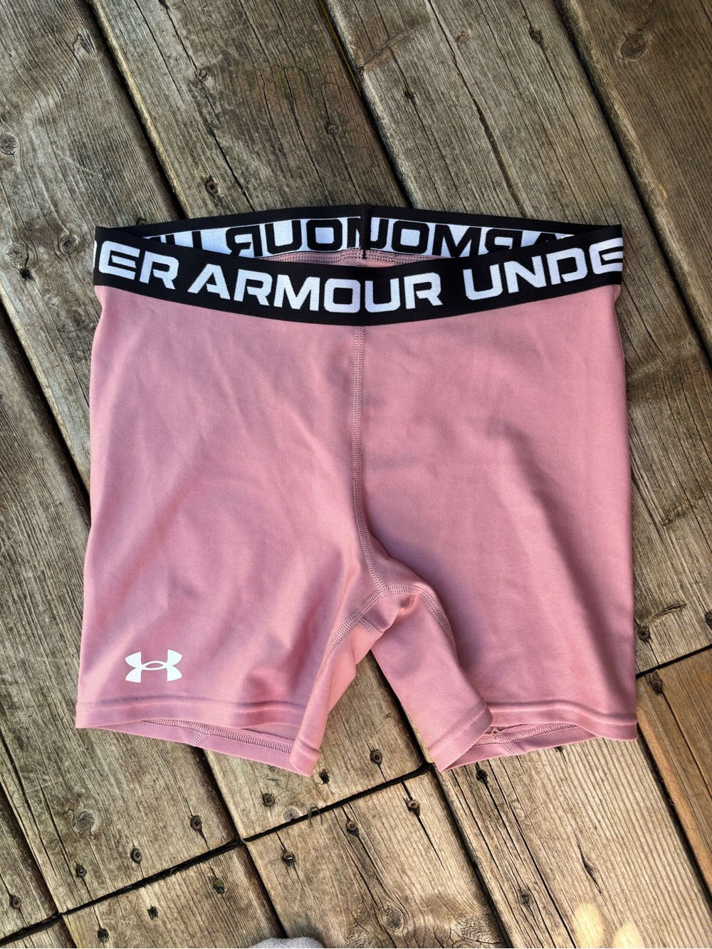 Under Armour Pink High-Waist Compression Bike Shorts with Logo Waistband